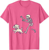 Funny Skeleton Dog Bone Halloween Kawaii Dog Steals Bone from Skeleton Running Halloween T-Shirt - Pink Heather