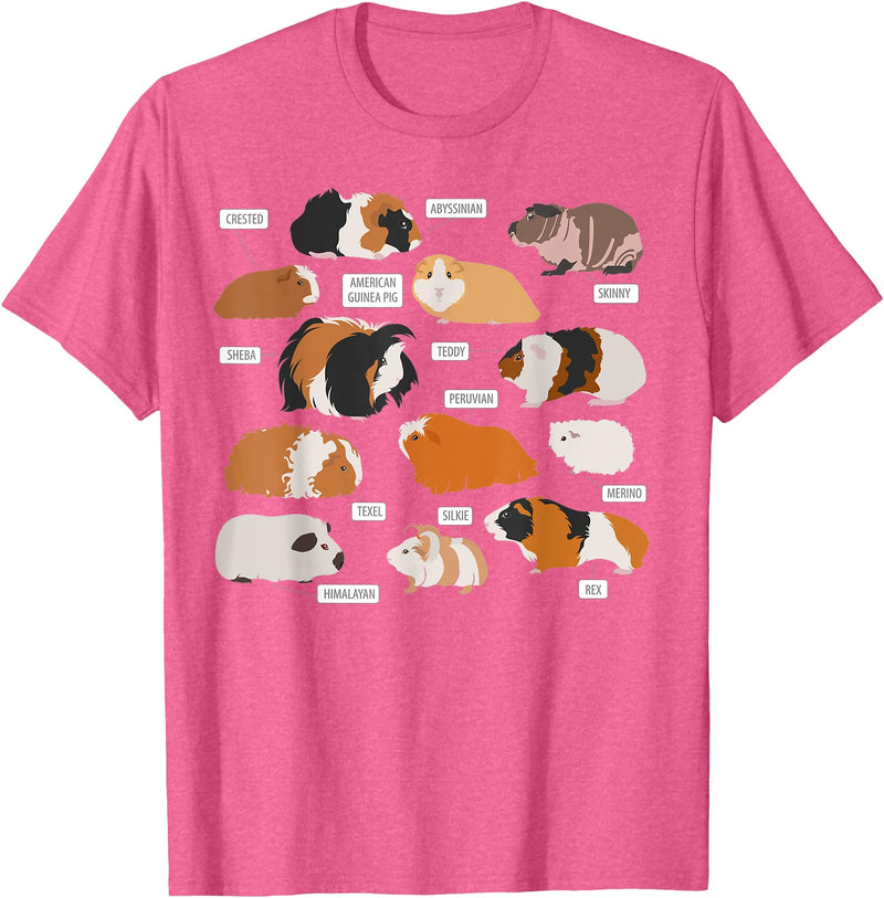 Guinea pig breeds Shirt Shirt Costume Clothing Tee Guinea pig breeds Shirt Shirt Costume Clothing Accessories T-Shirt - Pink Heather