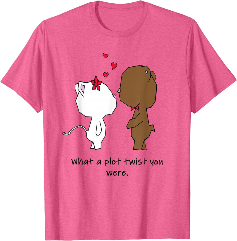 Valentinstag Geschenk - Love Animal Couple Love Animal Cat and Bear Couple - Valentine's Day Gift T-Shirt - Pink Heather