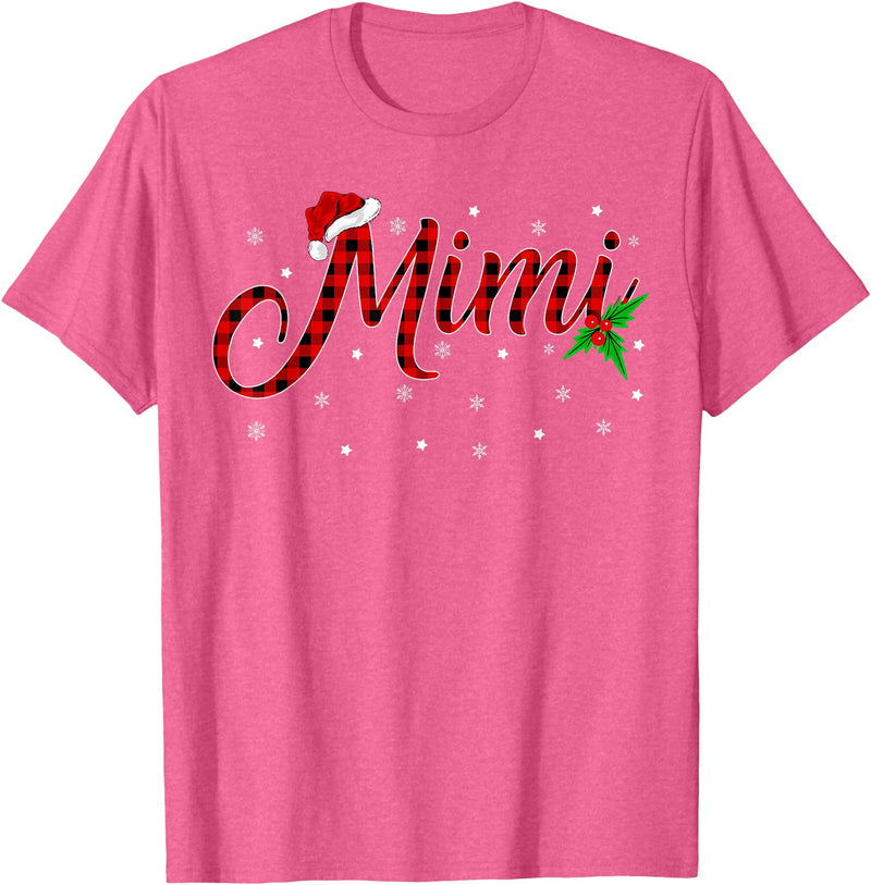 Buffalo Plaid Matching Christmas Pajamas Gifts Funny Matching Family Buffalo Plaid Mimi Christmas Pajama T-Shirt - Pink