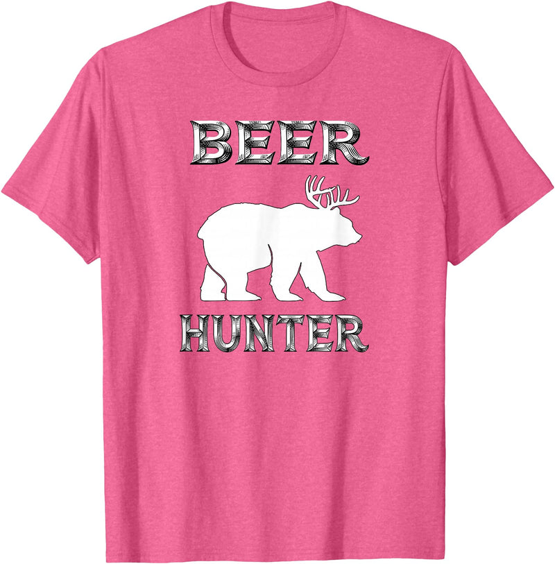 funny Beer Hunter shirt Funny Bear Deer BEER Hunting Tee Shirt T-Shirt - Pink Heather