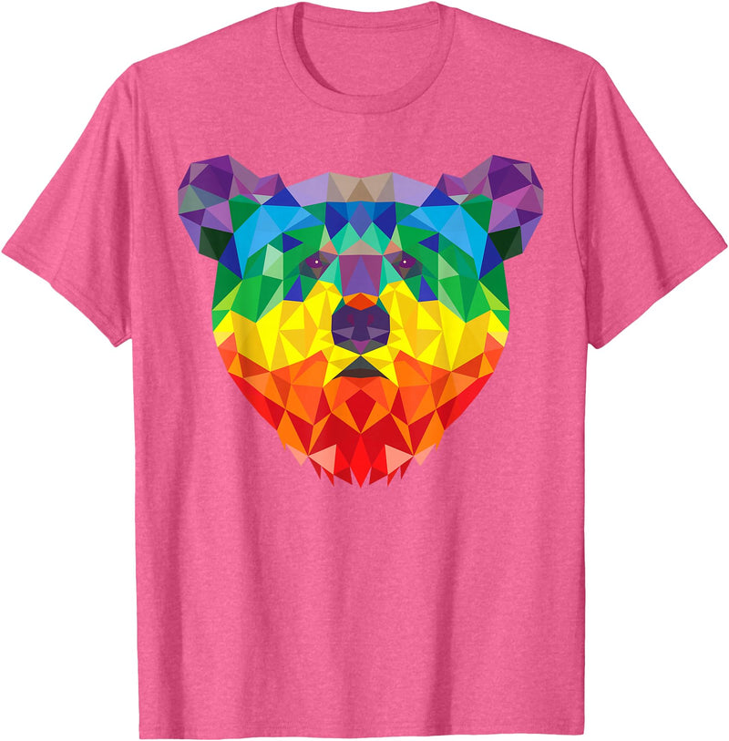 Bear Gay Pride Novelty by Ryan Co. Geometric Bear LGBT Rainbow Flag Gay Pride Men Women T-Shirt - Pink Heather