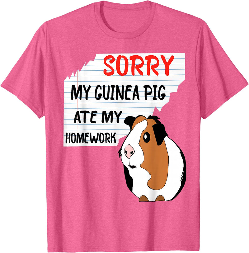 Funny Back to School Sorry My Guinea Pig Ate My Homework School Funny Guinea Pig T-Shirt - Pink Heather
