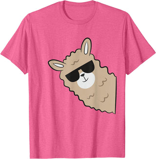 Funny Llama And Alpaca Gifts Cute Llama Alpaca with Sunglasses Funny Llama T-Shirt - Pink Heather