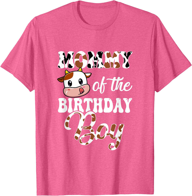 Love Family Matching Mommy of The Birthday Boy Cow Farm 1St Birthday Boy T-Shirt - Pink Heather