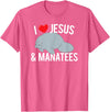 Sea Cows Tees I Love Jesus and Manatees, Cute Christian Manatee T Shirt T-Shirt - Pink Heather