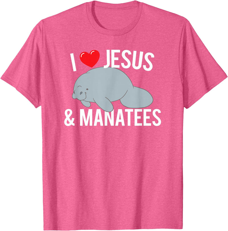 Sea Cows Tees I Love Jesus and Manatees, Cute Christian Manatee T Shirt T-Shirt - Pink Heather
