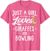 Giraffe Memme Just A Girl Who Loves Giraffes and Bowling Giraffe Gift T-Shirt - Pink Heather