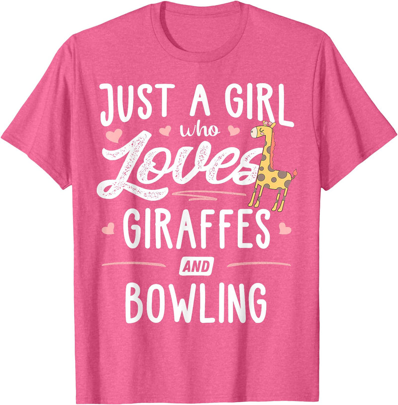 Giraffe Memme Just A Girl Who Loves Giraffes and Bowling Giraffe Gift T-Shirt - Pink Heather