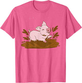 Pigs Mud Pig Playing in the Mud T-Shirt - Pink Heather