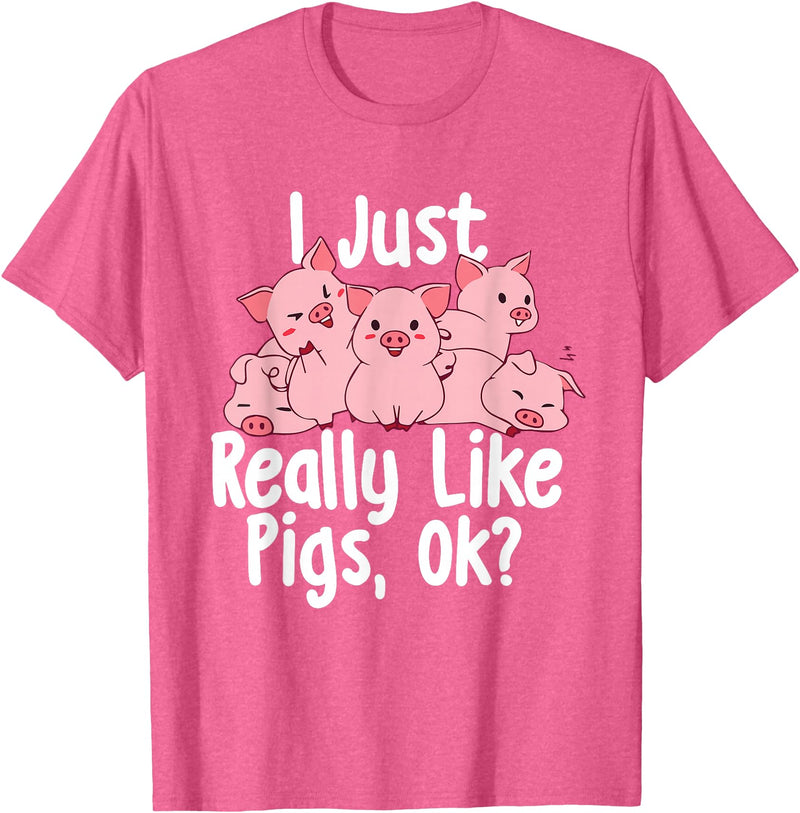 Funny Pig Lover Shirts I Just Really Like Pigs - Pig Lover Pig Farming Farmer T-Shirt - Pink Heather