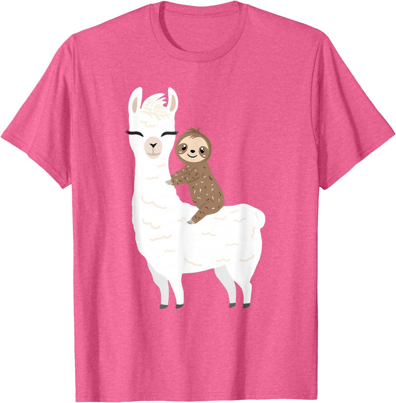 Sloth & Llama Animal Gifts Sloth Riding Llama Shirt Funny Birthday Gift for Boy, Girl T-Shirt - Pink Heather