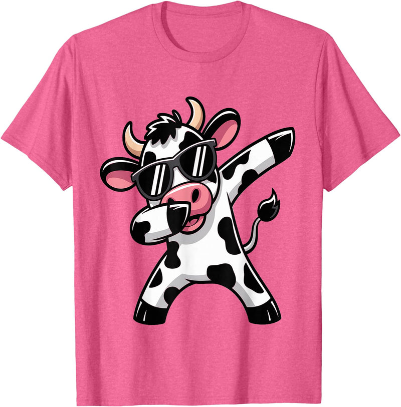Funny Dabbing Cow Design Ls Dabbing Cow Farm Animal Cow Lover Farming T-Shirt - Pink Heather