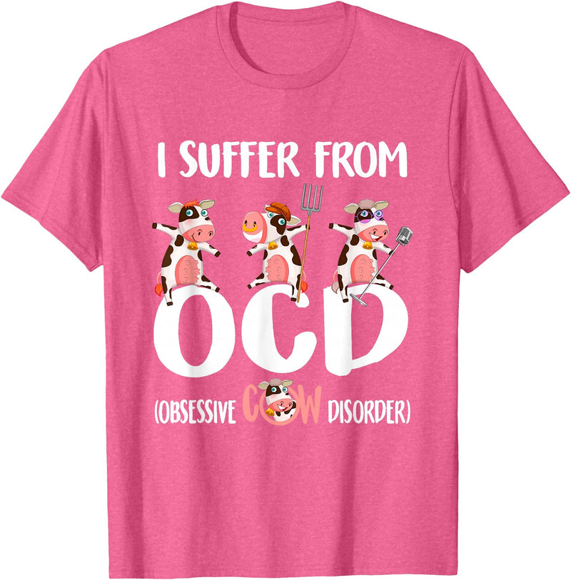 I Suffer From OCD Obsessive Cow Disorder Cow I Suffer From OCD Obsessive Cow Disorder Cute Cow Lover T-Shirt - Pink Heather