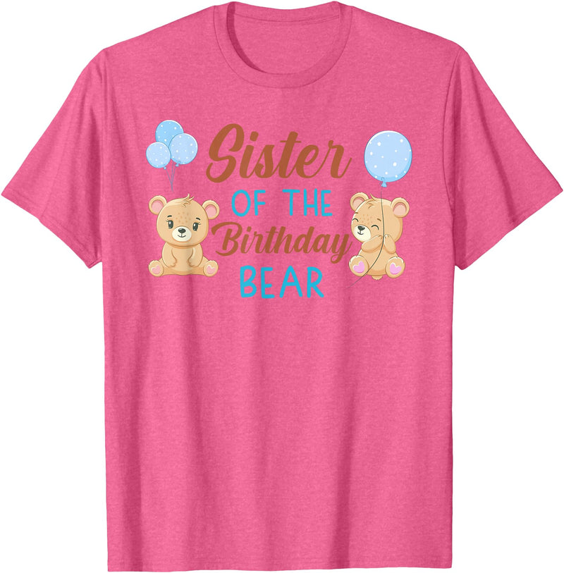Family Birthday Bear Gifts Sister of The Birthday Boy Bear 1st Birthday Party Boy T-Shirt - Pink Heather