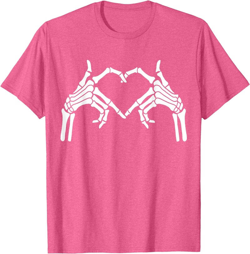 Skeleton Hand Halloween Trendy Novelty Graphic Art Skeleton Hands Heart Sign Halloween Tops T-Shirt - Pink Heather