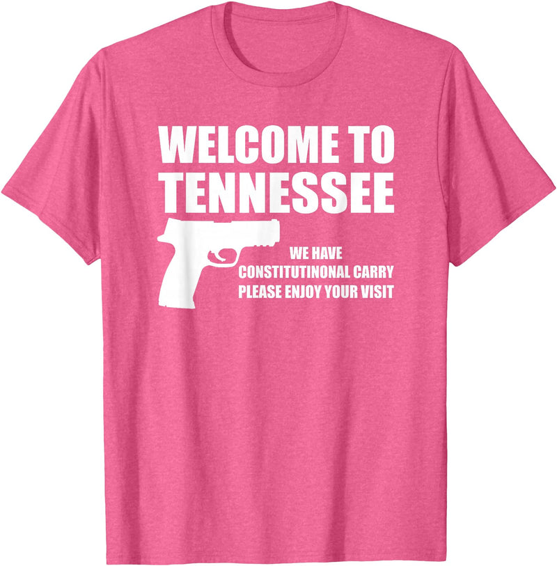 Welcome To Tennessee Bear Arms Gifts Welcome To Tennessee Pro Gun T-Shirt - Pink Heather