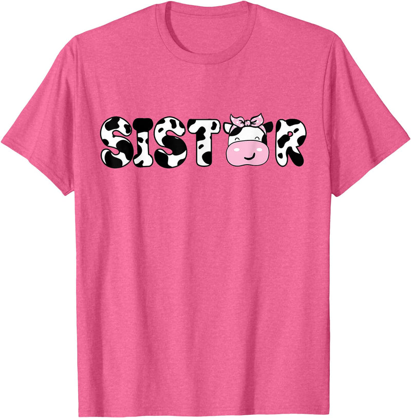 Cow Family Matching Birthday Tee For Mom Dad Kids Sister of The Birthday Boy Funny Cow Sí Family Matching T-Shirt - Pink