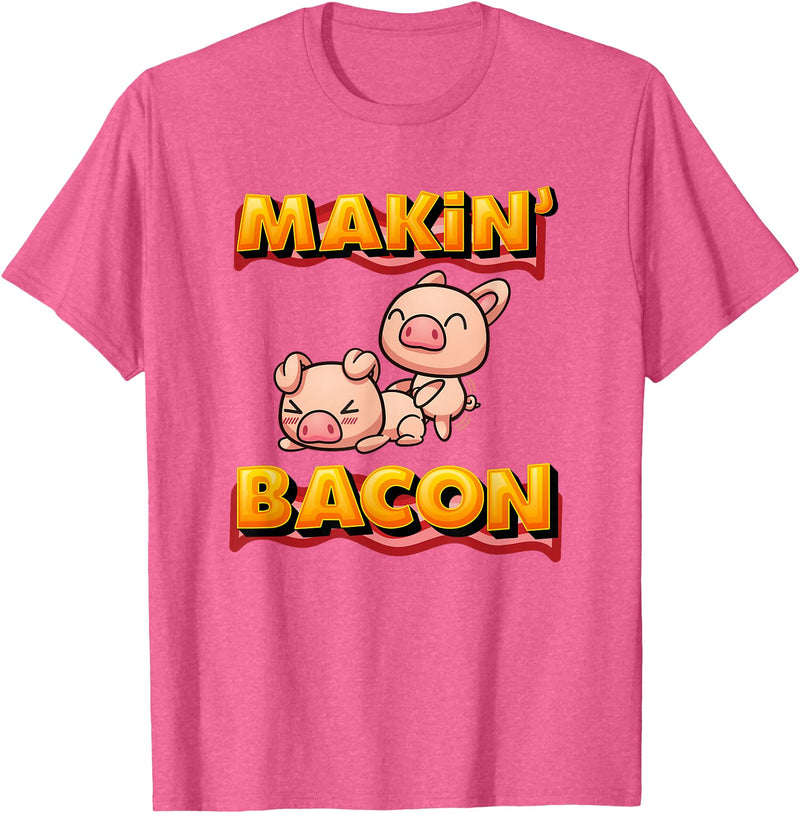 BW Funny Tops Makin' Bacon Pig Funny Meatarian T-Shirt - Pink Heather