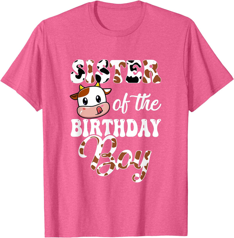 Love Family Matching Sister Of The Birthday Boy Cow Farm 1St Birthday Boy T-Shirt - Pink Heather