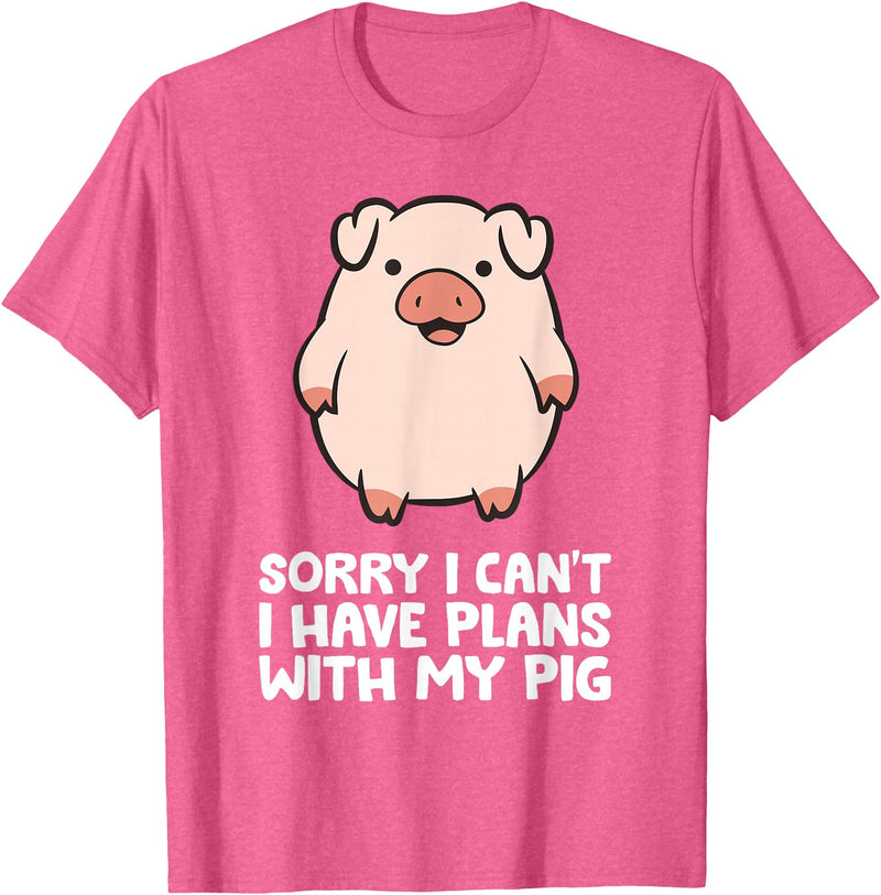 Pig Lover and Pig Farmer Gifts And Tees Pig Owner Pig Farmer Sorry I Can't I Have Plans With My Pig T-Shirt - Pink Heather