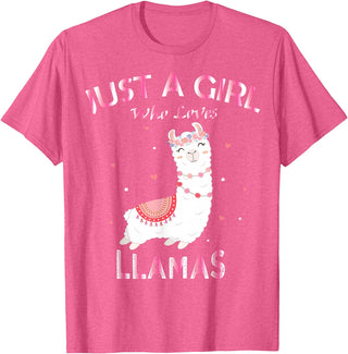 Just A Girl Who Loves Llamas Gift Shirt Just A Girl Who Loves Llamas T-Shirt Gift For Llama Gift Tee T-Shirt - Pink Heather