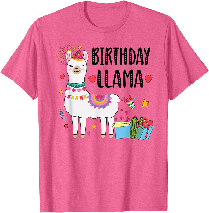 Matching Llama Birthday Party Supplies Birthday Llama Girl Birthday Party Llama Birthday Outfit T-Shirt - Pink Heather