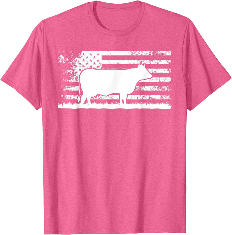 Funny Charolais Rancher Gift for Cattle Lover American Flag - American Cow Charolais Rancher T-Shirt - Pink Heather