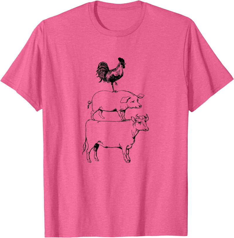 Tee Farm Stacked Farm Animals Cow Pig Rooster Meat Lover Farm Lover T-Shirt - Pink Heather