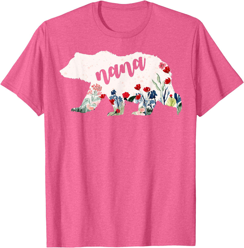 Nana Shirts By No1 Tees Nana Bear Shirt - Nana Bear Water Color Flower Grandma T-Shirt - Pink Heather
