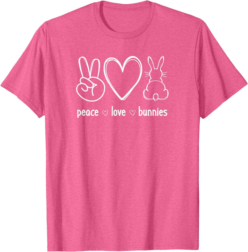 Peace Love Bunnies, Funny, Jokes, Sarcastic Sayings T-Shirt in Pink Heather