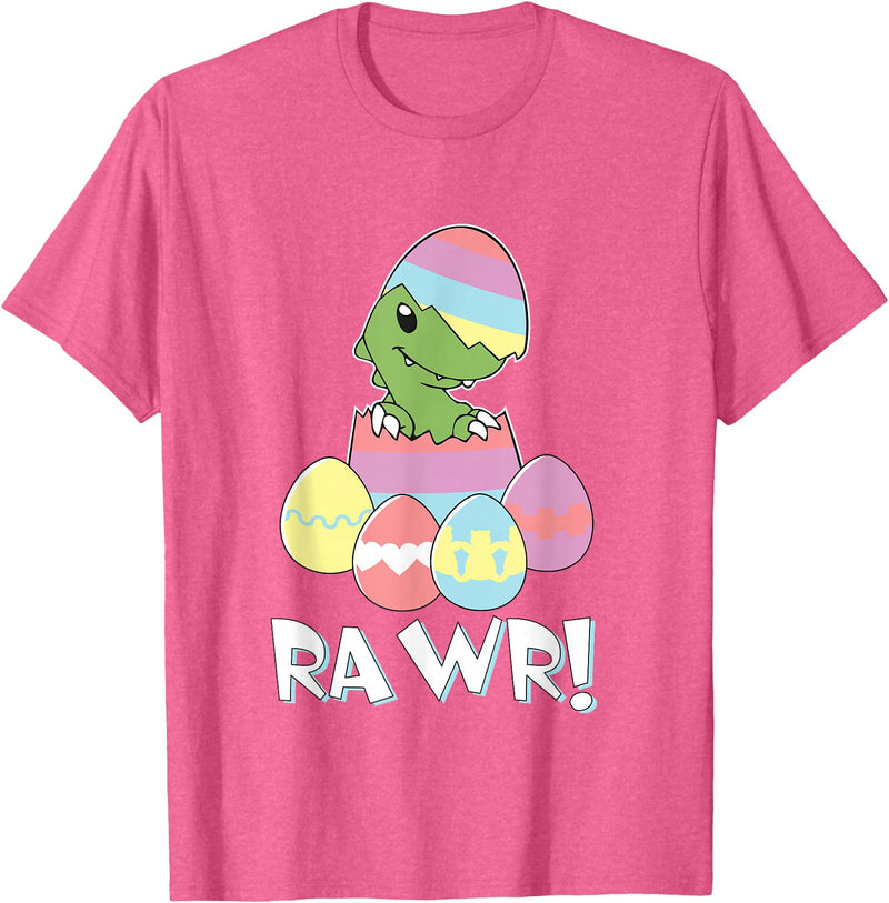Easter Egg Hunter Dinosaur Dino Easter T-Rex Rabbit Bunny T-Shirt in Pink Heather