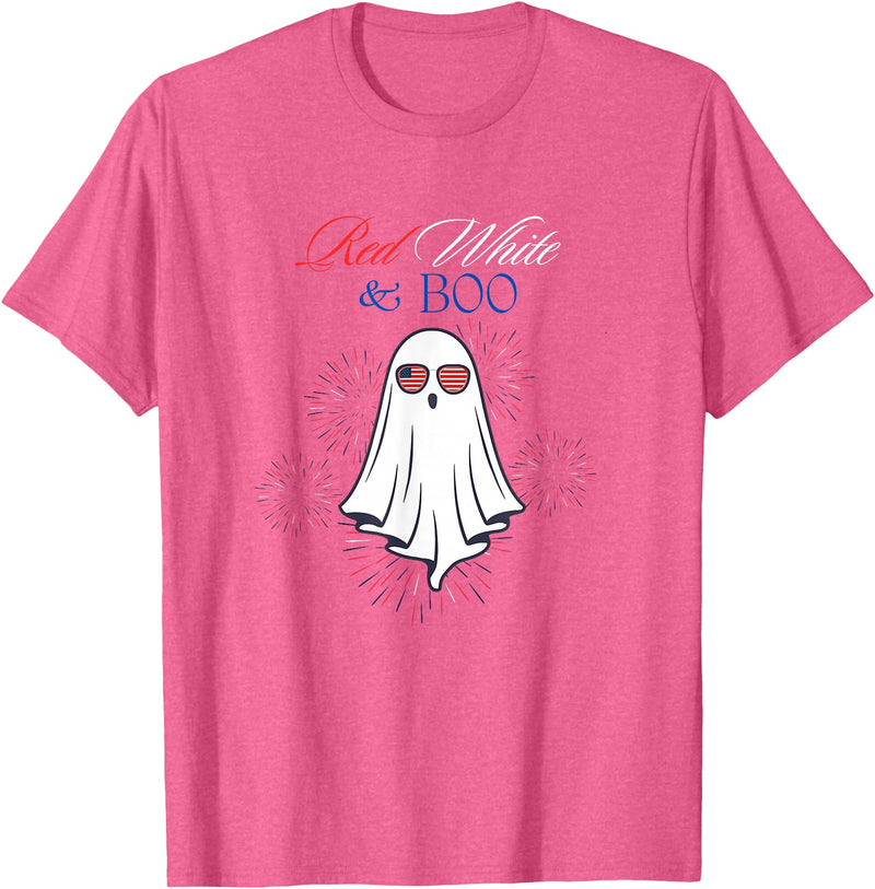 Red White Boo Red White And Boo Ghost 4th Of July Independence Day Top T-Shirt - Pink Heather