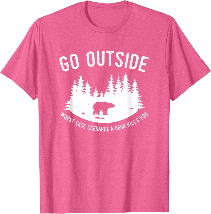 Explore Tees Go Outside Worst Case Scenario A Bear Kills You Explorer Tee T-Shirt - Pink Heather
