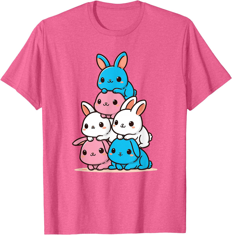 Rabbit Trans Sexual Flag Pride Month Cute Rabbit LGBTQ T-Shirt in Pink Heather