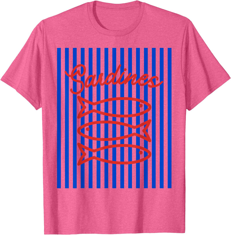 Sardines maritime fisherman aesthetic Fisherman aesthetic white blue stripes with sardine fish T-Shirt - Pink Heather