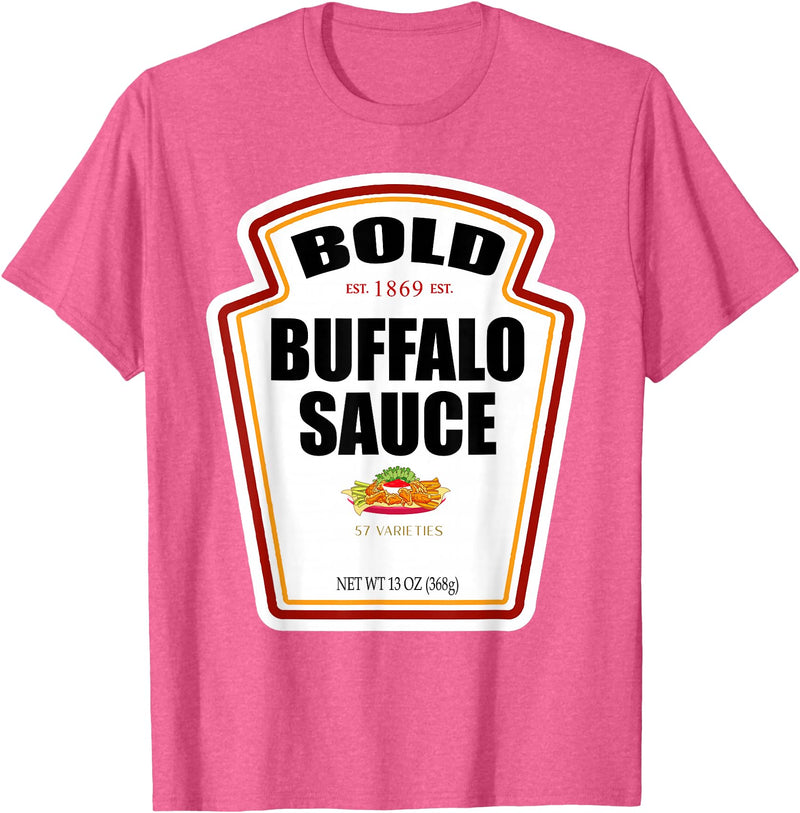 Funny Bottle Label Halloween 2024 Condiment Outfit Bold Buffalo Sauce Bottle Label Funny Halloween Costume T-Shirt - Pink