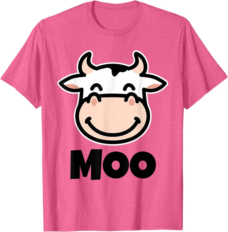 Kids Cow Design MOO Kids Cow Print Design | Cartoon Cow Face Design T-Shirt - Pink Heather
