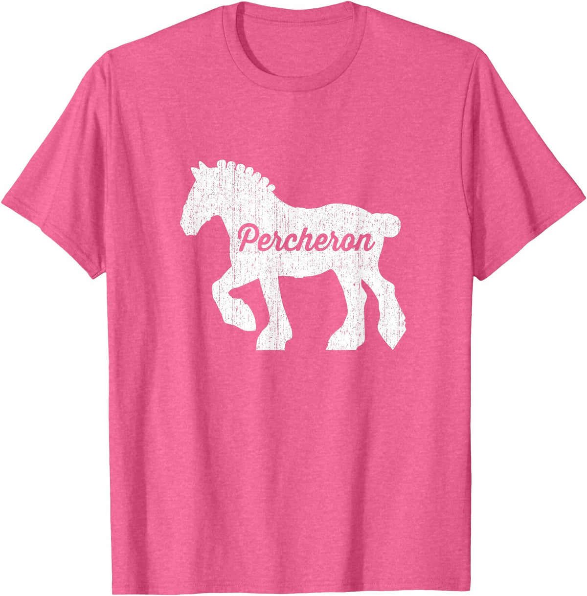 Angry Ant Graphics - Percheron Horse Distressed Silhouette of Percheron Draft Horse T-Shirt - Pink Heather