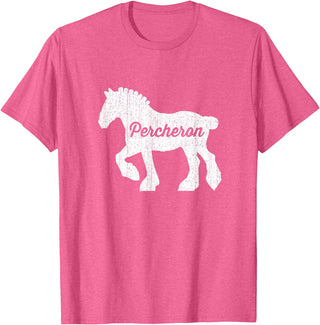 Angry Ant Graphics - Percheron Horse Distressed Silhouette of Percheron Draft Horse T-Shirt - Pink Heather