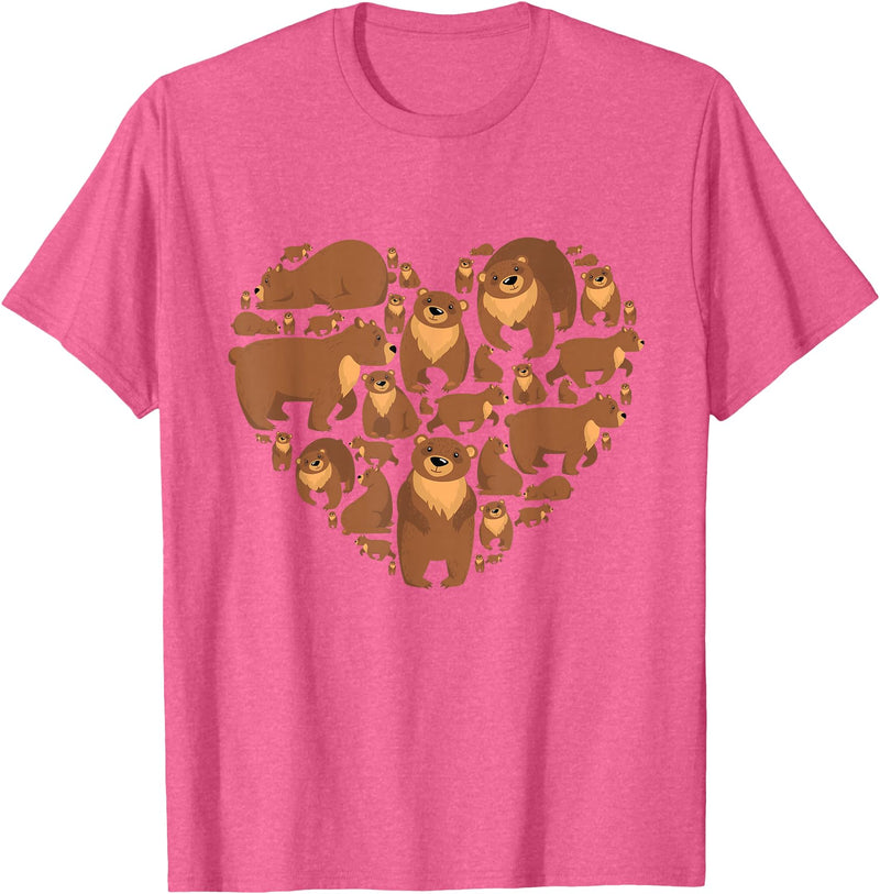 Grizzly Bear lover heart gifts idea Grizzly Bear lover heart bear love camping hiking men women T-Shirt - Pink Heather