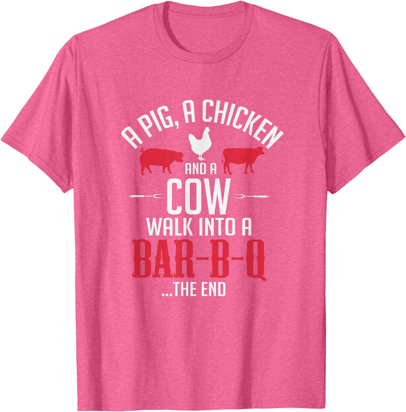 Old Fashioned Joke Teez A Pig A Chicken And A Cow Funny BBQ Joke T-Shirt T-Shirt - Pink Heather