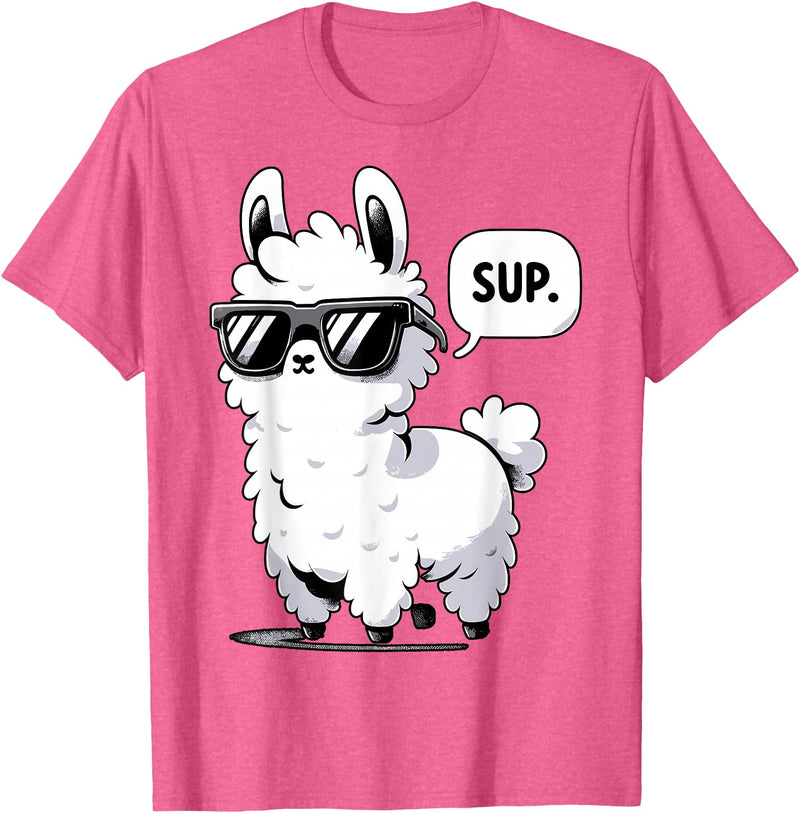 Magical and Funny Llama lover Gifts Alpaca Llama with Sunglasses Sup T-Shirt - Pink Heather