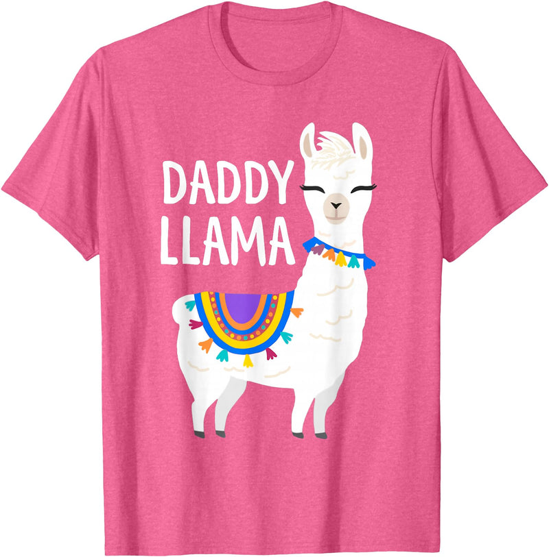 Birthday Llama Shirts Gift Daddy Llama Funny Father's Day Shirt Men, Dad, Dad Birthday T-Shirt - Pink Heather