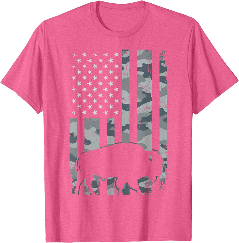 Usa Patriot American Bison Western Bufallo Bison USA Flag American Buffalo 4th of July T-Shirt - Pink Heather