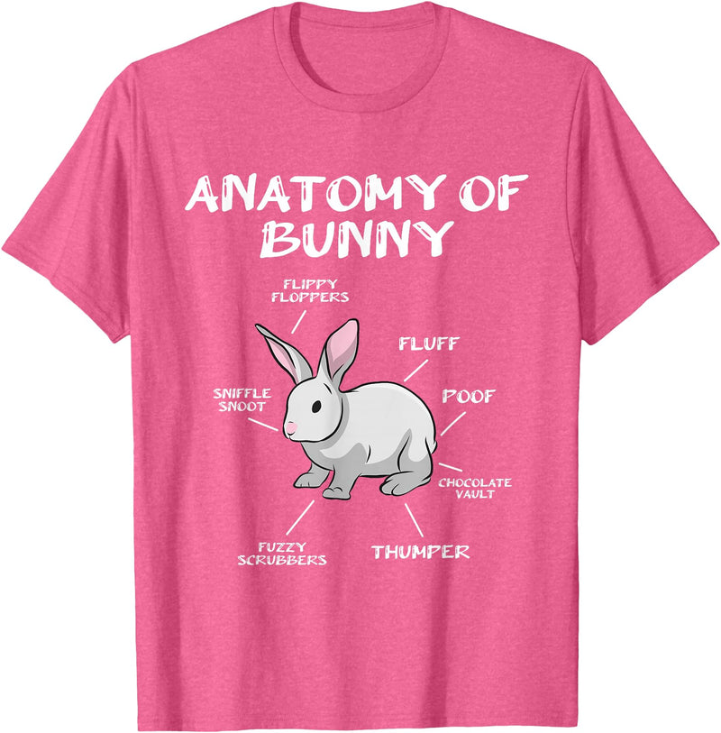 Funny Bunny Rabbit Anatomy Cute Rabbit Humor Joke T-Shirt in Pink Heather