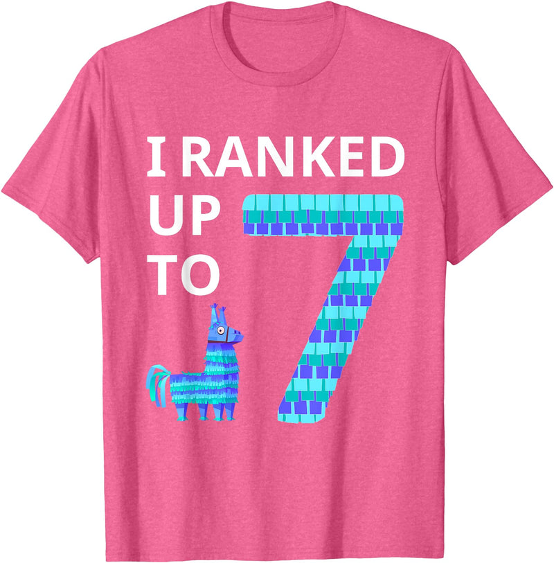 I Ranked Up to 7 Birthday Video Game Llama Piñata Birthday T-Shirt - Pink Heather