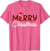 Merry Christmas Buffalo t -shir t Merry Christmas Buffalo Plaid Red Santa Hat Xmas Pajamas T-Shirt - Pink Heather