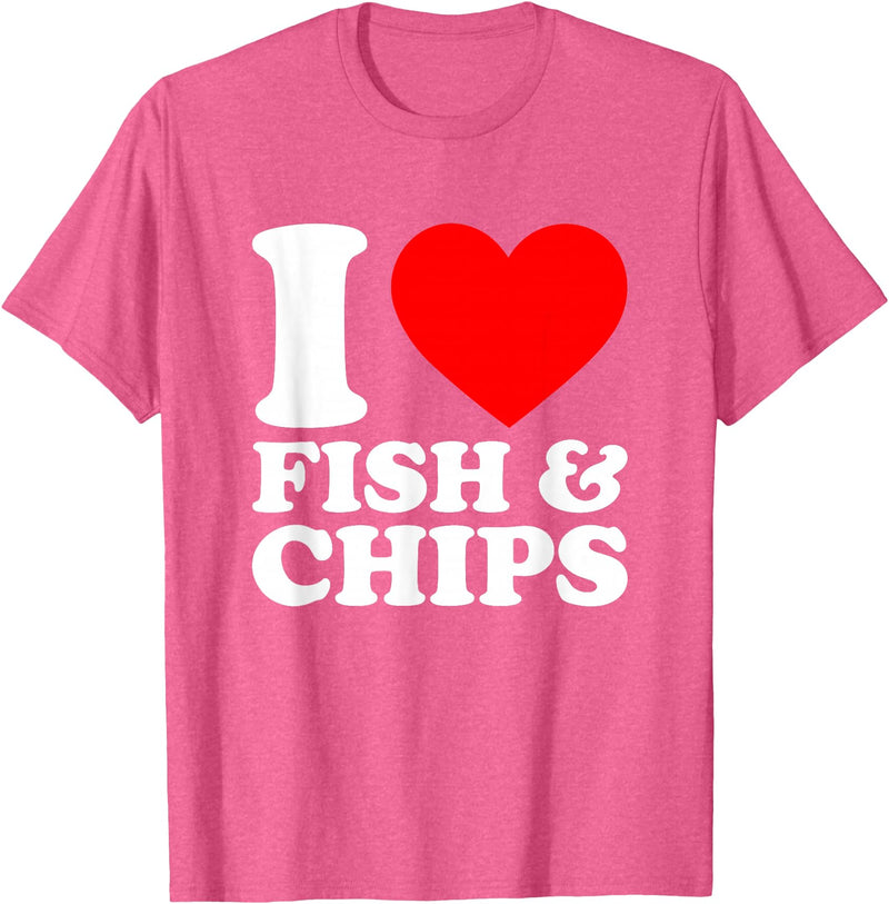 I Love Food Shirts Collection I Love Fish And Chips, I Heart Fish And Chips T-Shirt - Pink Heather