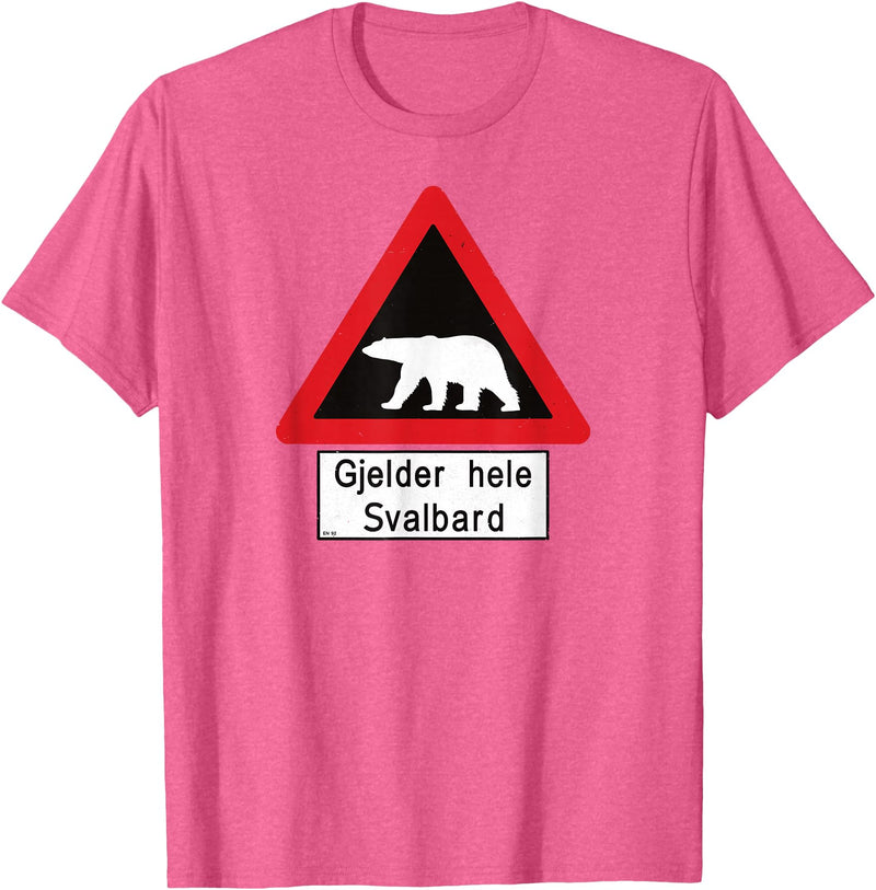 Svalbard T-Shirt Co. Svalbard Polar Bear Sign | Gjelder hele Svalbard | Norway T-Shirt - Pink Heather